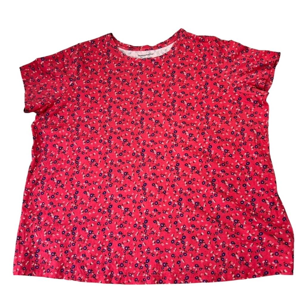 Woman Within T Shirt Womens 2x Floral Pink Short Sleeve Cotton Scoop Neck